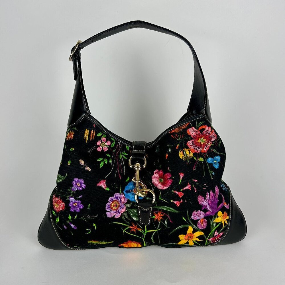 GUCCI FLORA JACKIE PRINTED CANVAS HOBO SHOULDER BAG - Picture 1 of 12